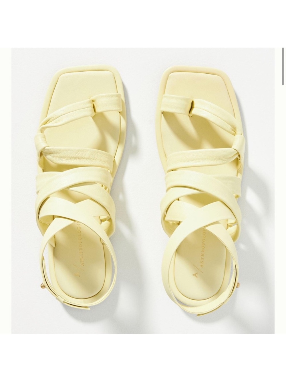 Anthropologie Pale Yellow Strappy Puff Gladiator Sandals sz 7.5